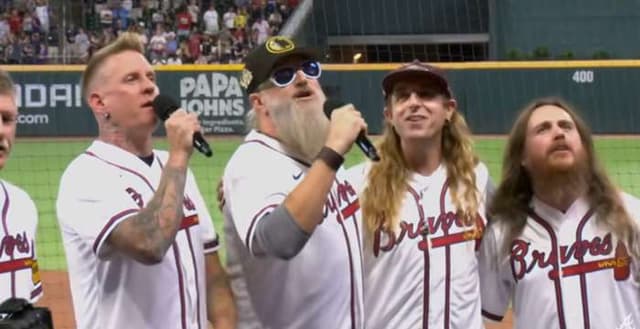 Mastodon sing "Take Me Out To The Ballgame" during the Braves game last night against Tampa Bay Rays